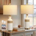 Boho Rattan Table Lamps Nightstand 26" Farmhouse Bedside lamp Set of 2 with USB C+A Ports & AC Outlet, 3-Way Dimmable