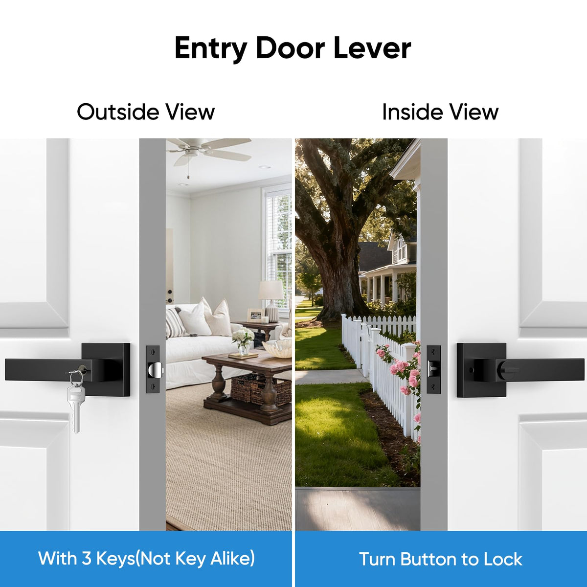 Exterior Door Handle, Heavy Duty Door Lock, 6 Pack Black Door Handle Sets