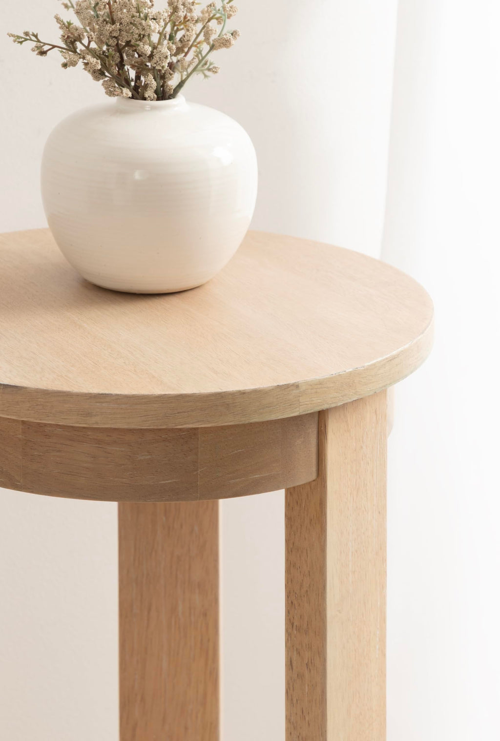 Inspired Saarinen Style Foxford Modern Tiered Round Drink Table, 12 x 12 x 30, Light Natural, Transitional Two-Tier Circle Plant Stand for