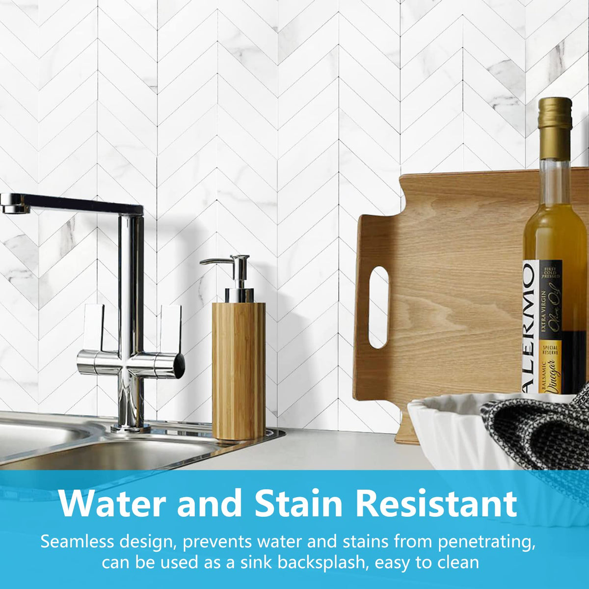 Herringbone Tile Peel and Stick Backsplash