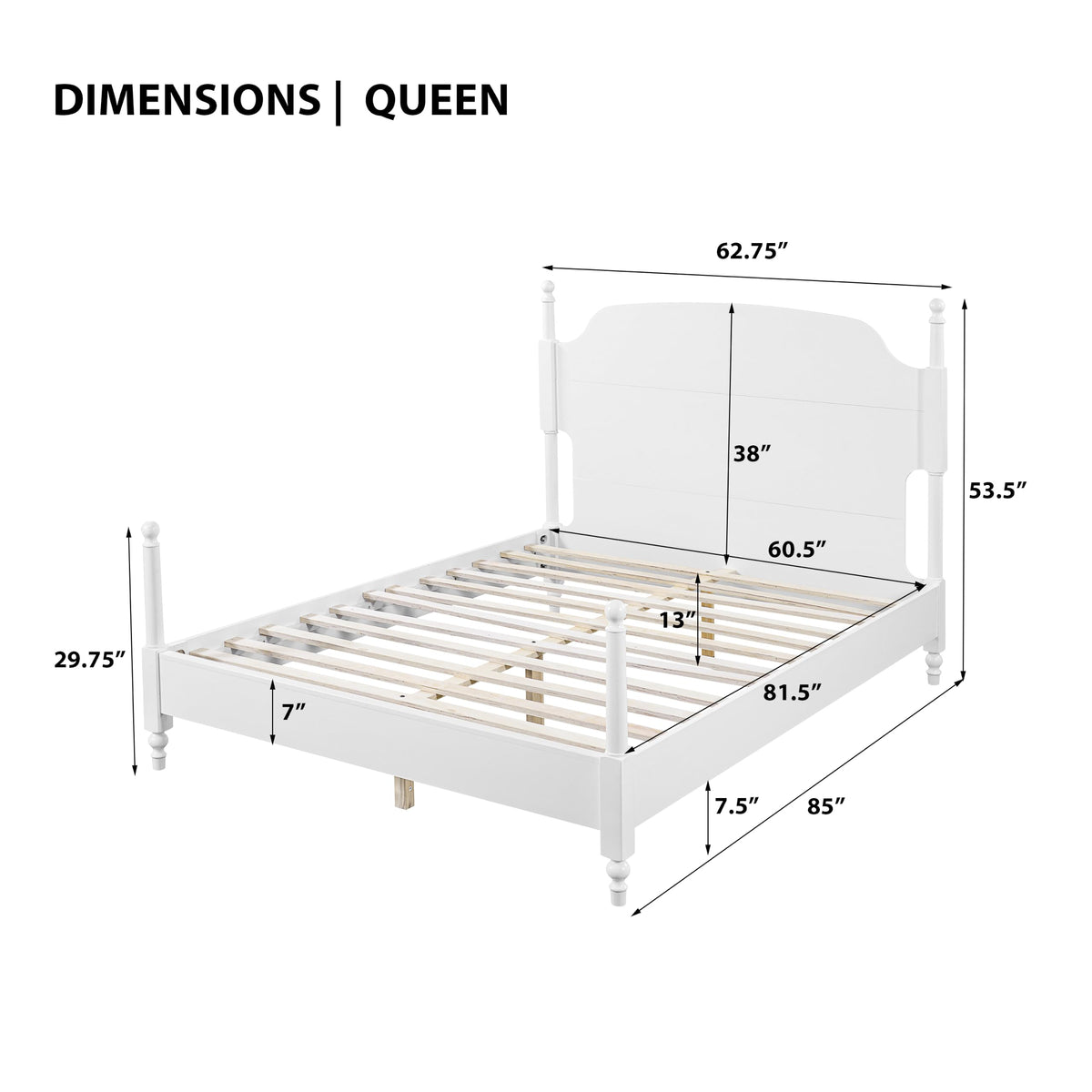 Traditional Solid Wood 4-Poster Bed Frame, Mid-Century Modern Farmhouse Platform Bed with Arched Camelback