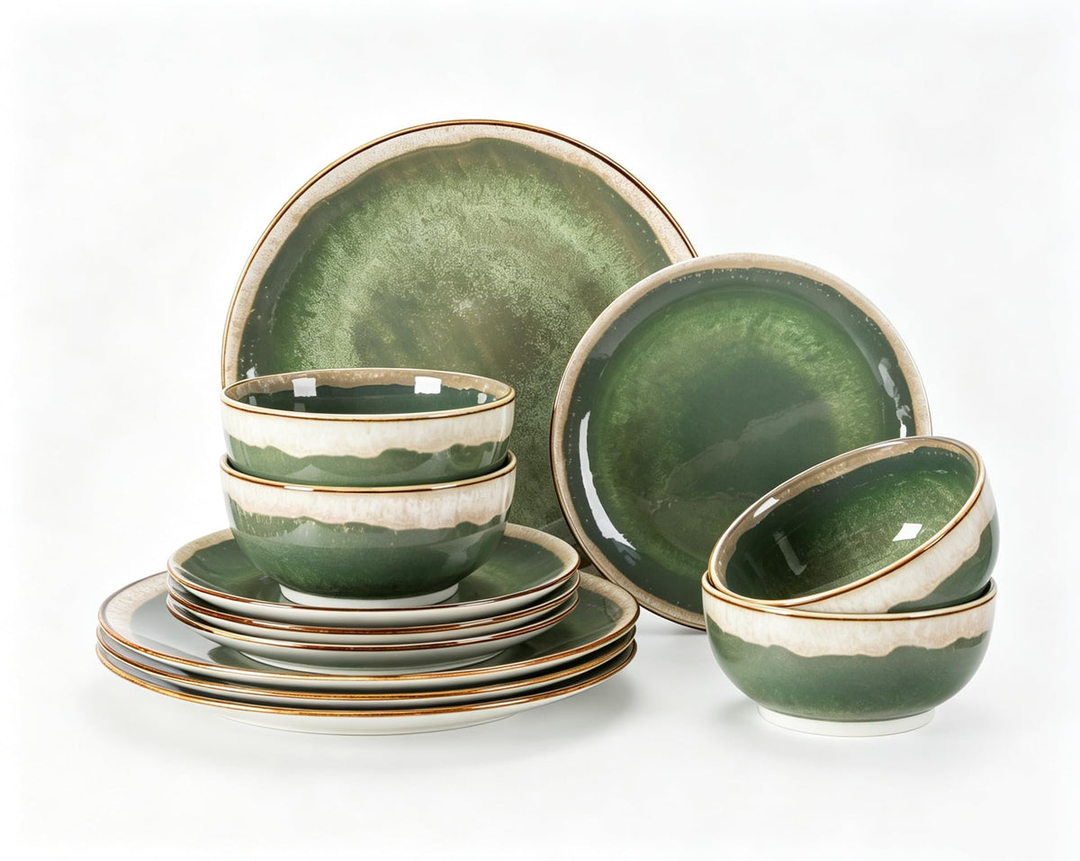 12 Pieces Ceramic Dinnerware Sets for 4, Moss Green
