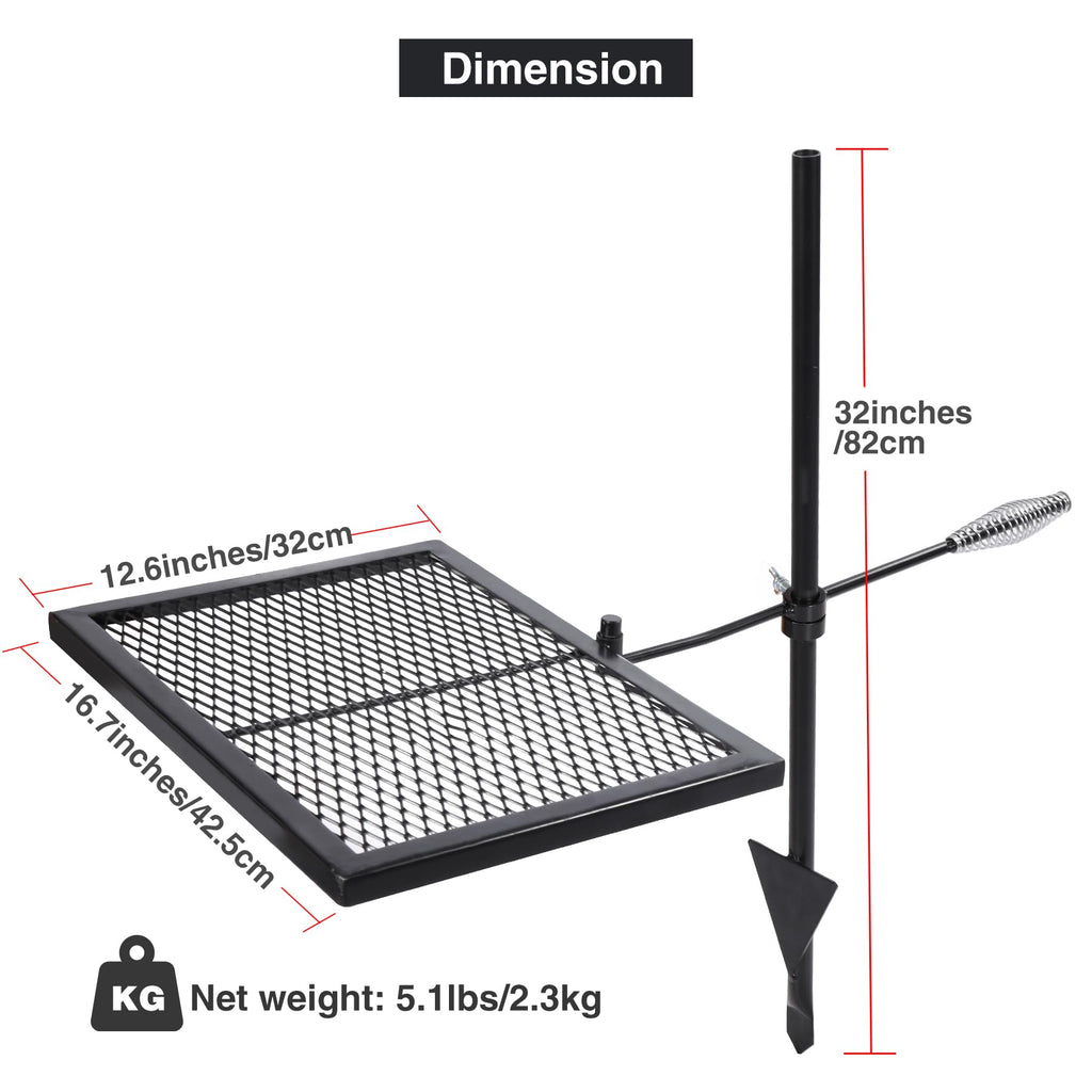 Swivel Campfire Grill Grate, Adjustable Heavy Duty Steel Open Fire Grill Rack, Fire Pit Grill Grate Over Fire Pit