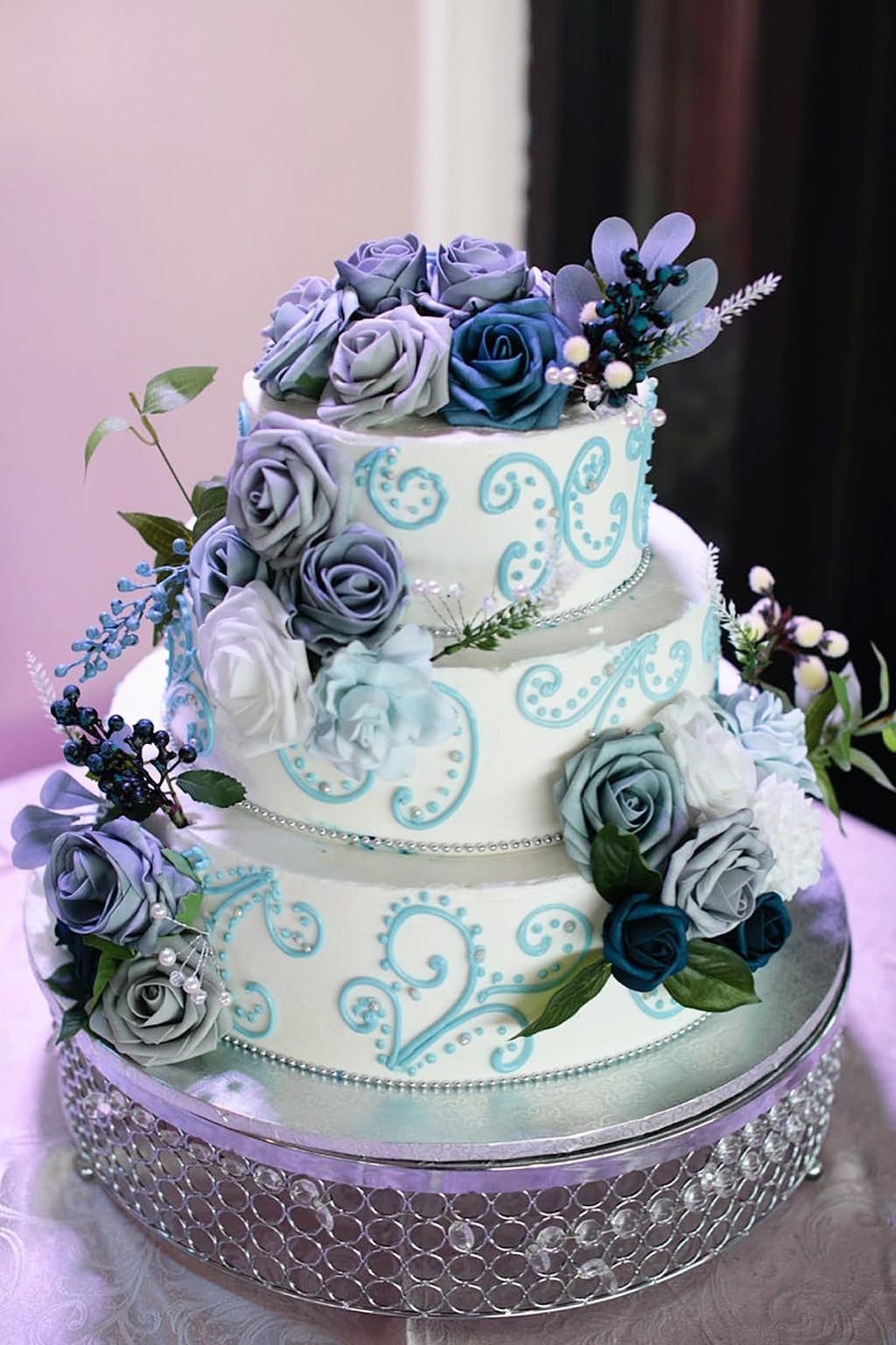 Roses Artificial Flowers Dusty Blue Fake Flower with Stem Box Set