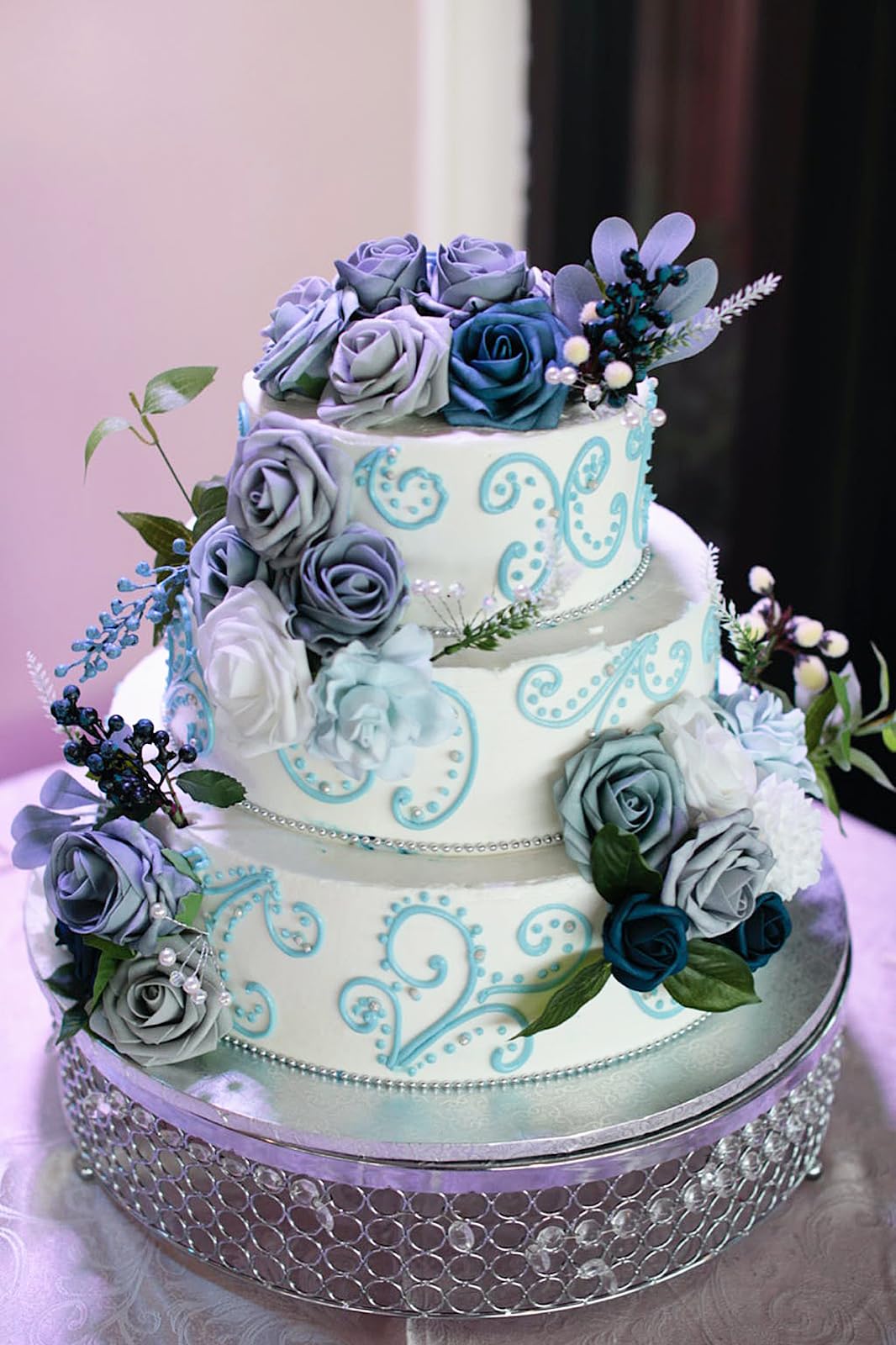 Roses Artificial Flowers Dusty Blue Fake Flower with Stem Box Set