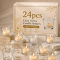24pcs Clear Tealight Candle Holder & 24pcs White, Smokeless, Unscented Soy Wax Tea Candles - Votive Candle Holders