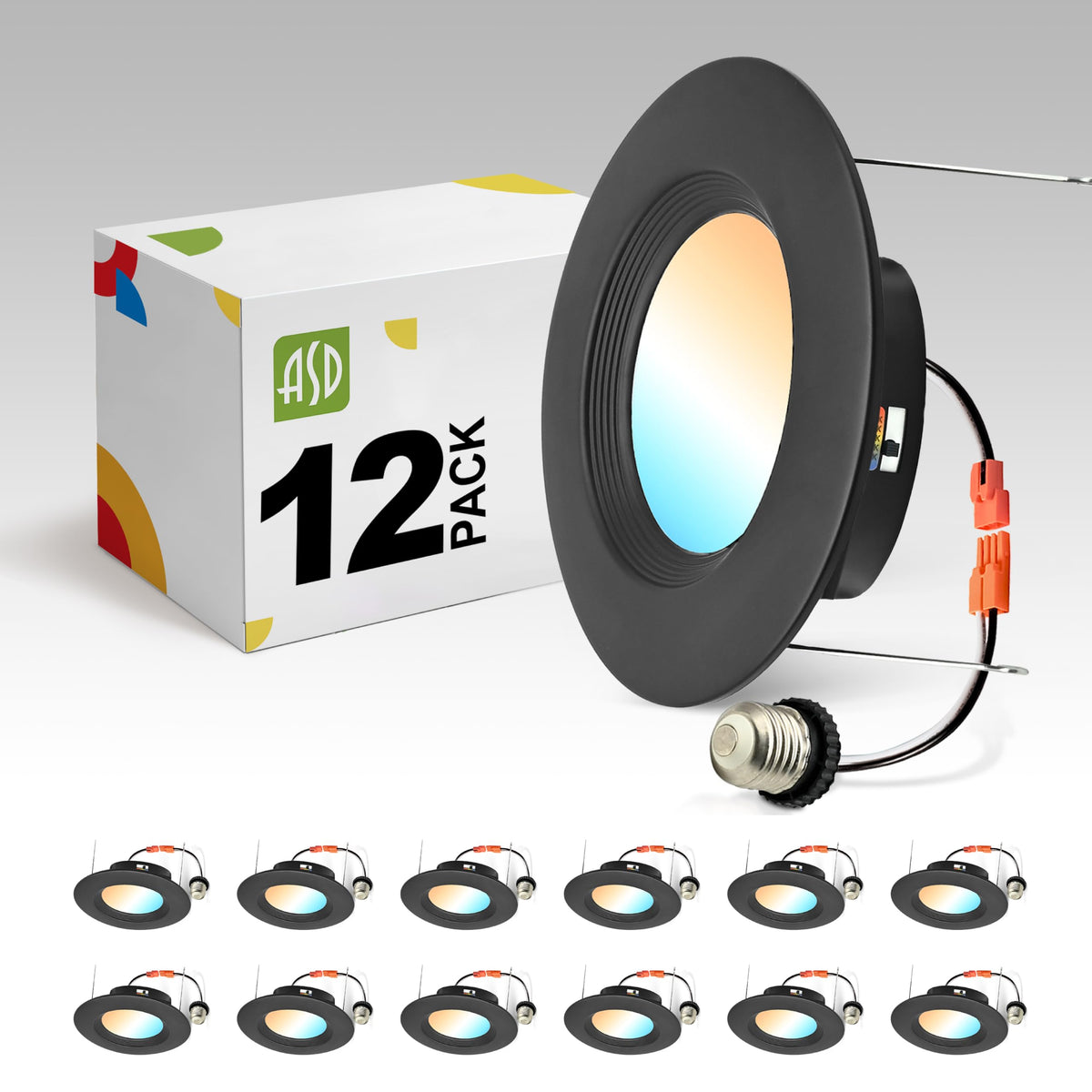 12 Pack Black Retrofit LED Recessed Lighting 6 Inch, 5CCT Wafer Lights