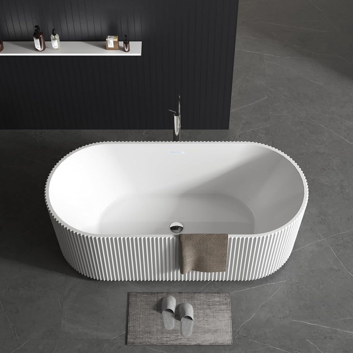 59'' Freestanding Bathtub, Deep Acrylic Soaking Tub with Non-Slip Base, cUPC Certified Modern Free Standing Tub