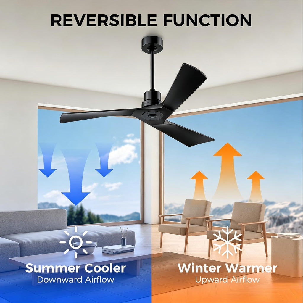 52" Black Ceiling Fan with Remote, No Light