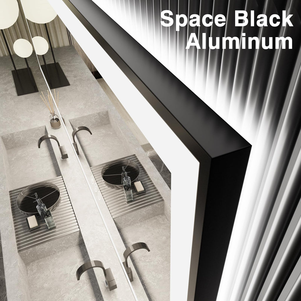 72x32 LED Bathroom Vanity Mirror - Black Aluminum Framed