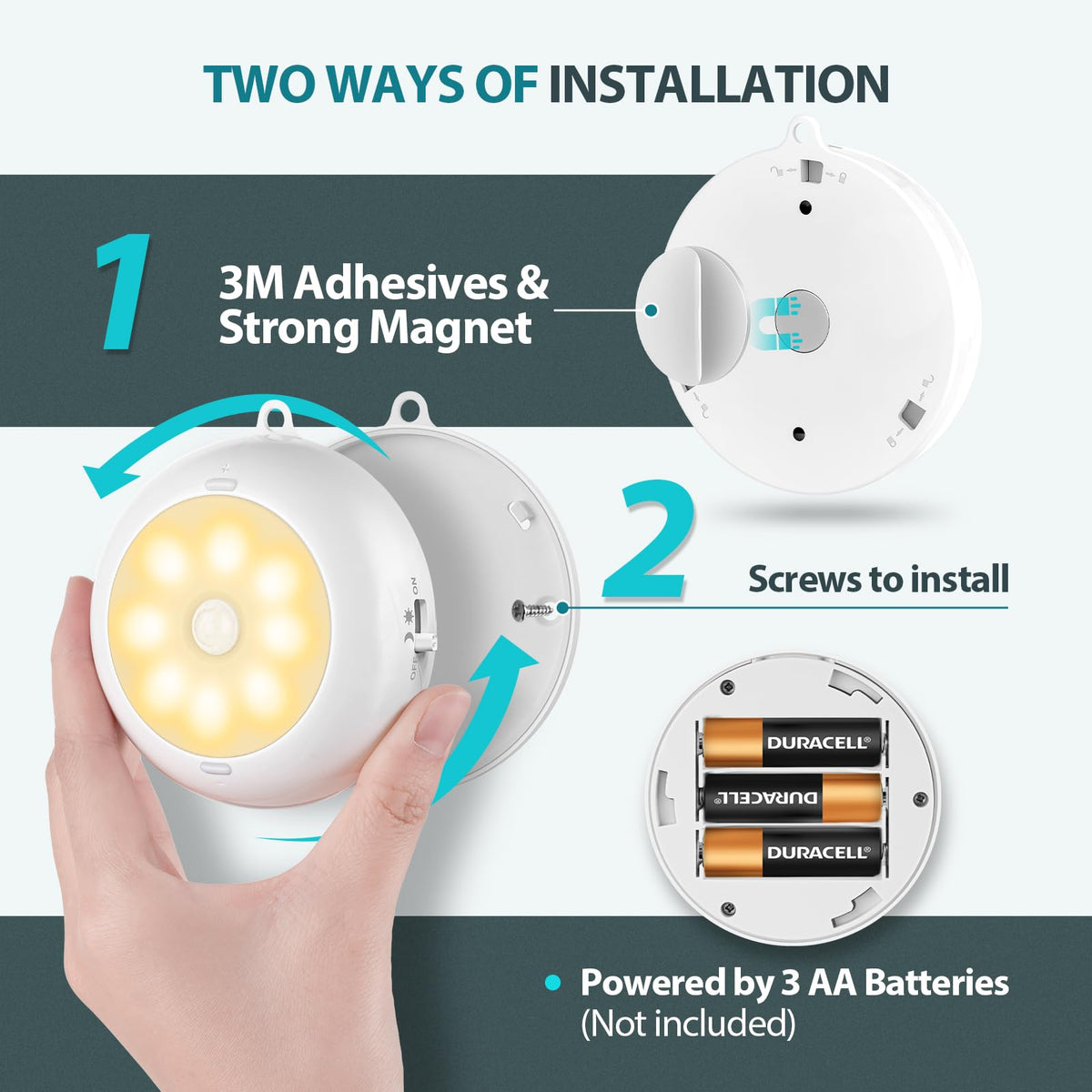 Motion Sensor Light Indoor AA Battery Operated, Under Cabinet Lighting, Magnetic Stick on LED Puck Lights for Stair