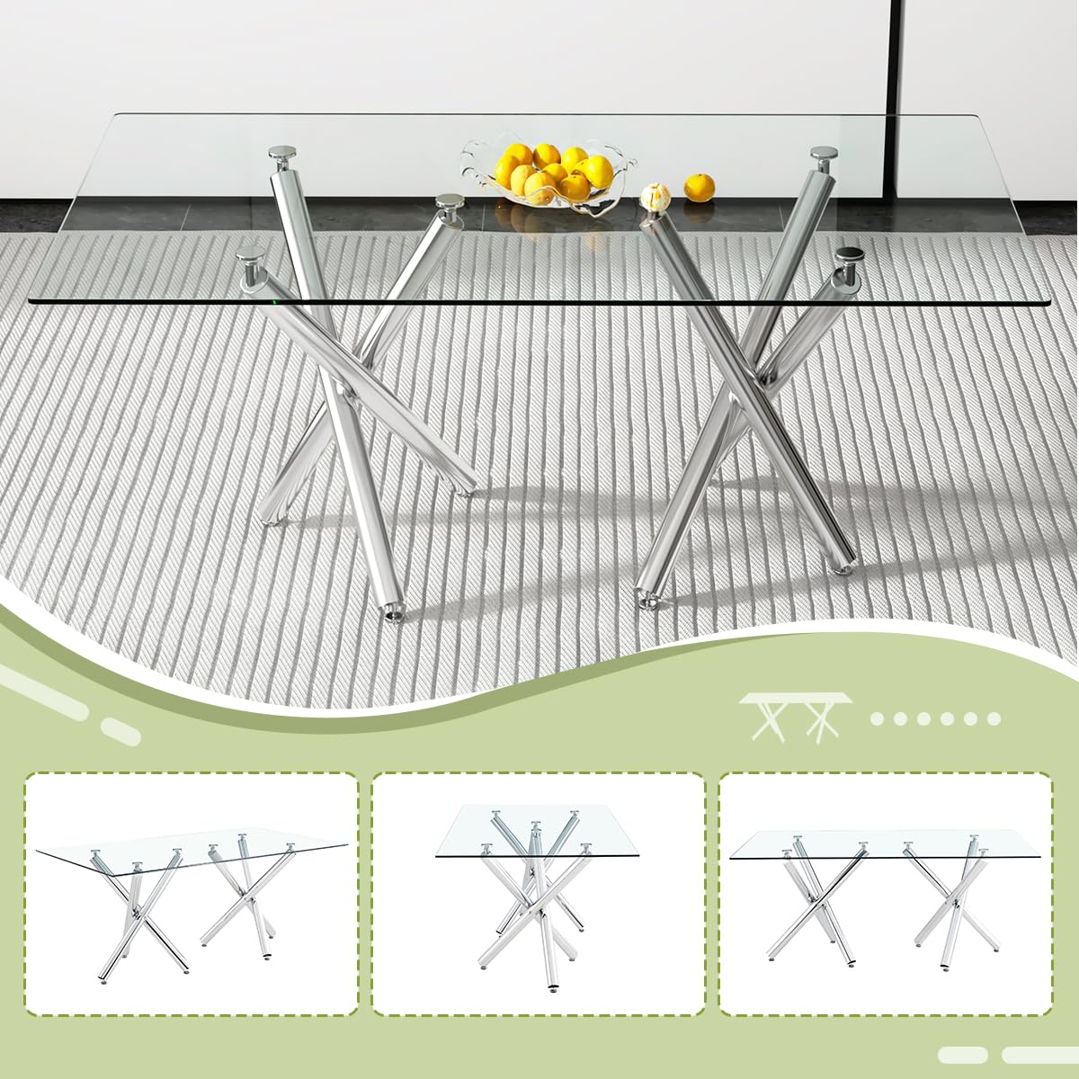 Glass Dining Table Set for 8, 71" Modern Dining Table Set for 8