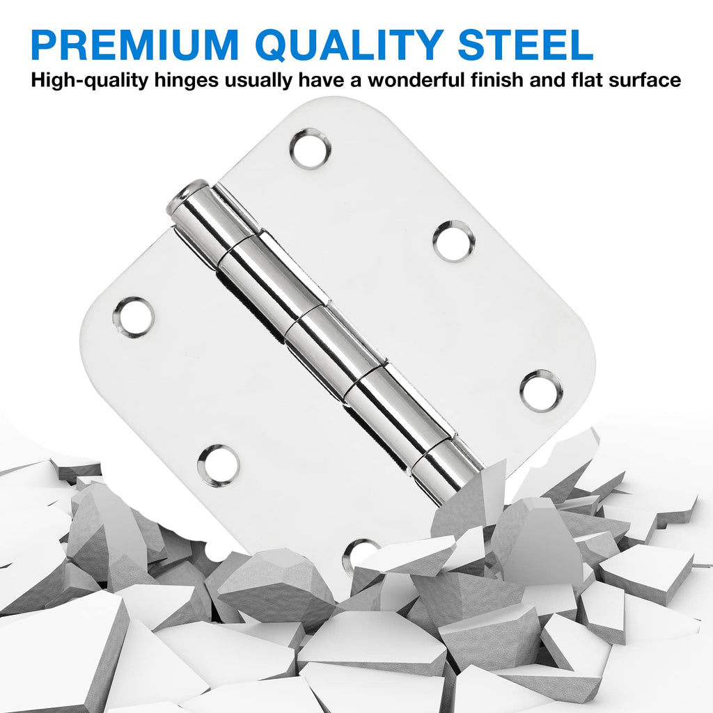 12 Pack Rounded Door Hinges 3.5 Inch 5/8" Radius Polished Chrome