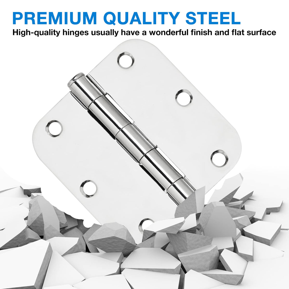 12 Pack Rounded Door Hinges 3.5 Inch 5/8" Radius Polished Chrome