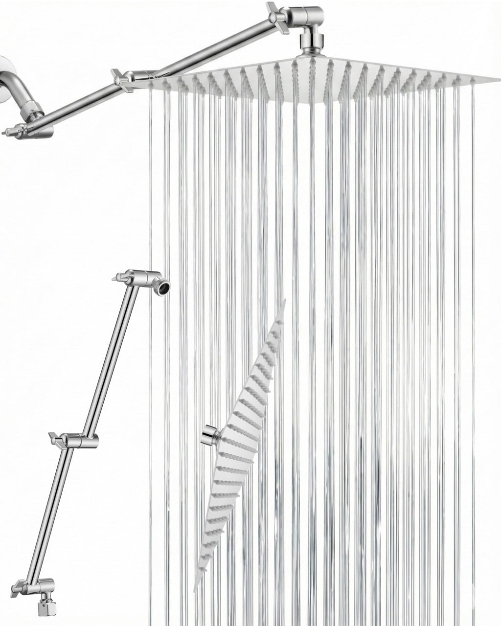 All Metal Rain Shower Head, 10'' High Pressure Rainfall Square Showerhead with 16" Shower Head Extension Arm