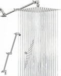 All Metal Rain Shower Head, 10'' High Pressure Rainfall Square Showerhead with 16" Shower Head Extension Arm