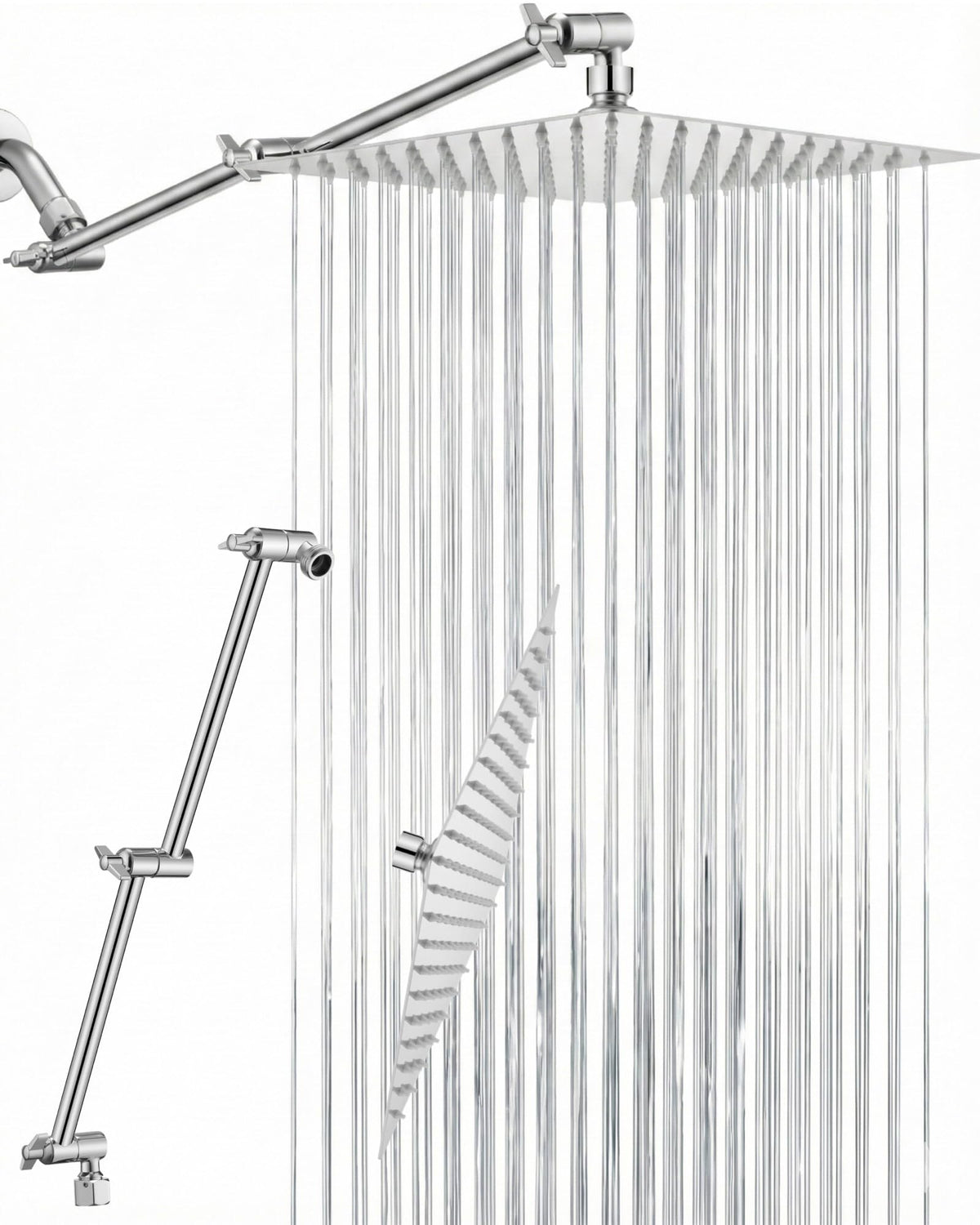 All Metal Rain Shower Head, 10'' High Pressure Rainfall Square Showerhead with 16" Shower Head Extension Arm