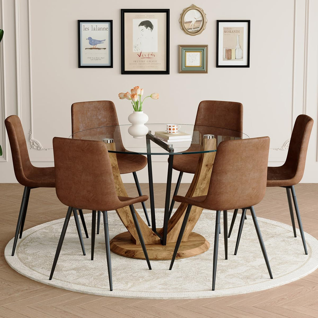 48 Inch Round Glass Dining Table Set for 6