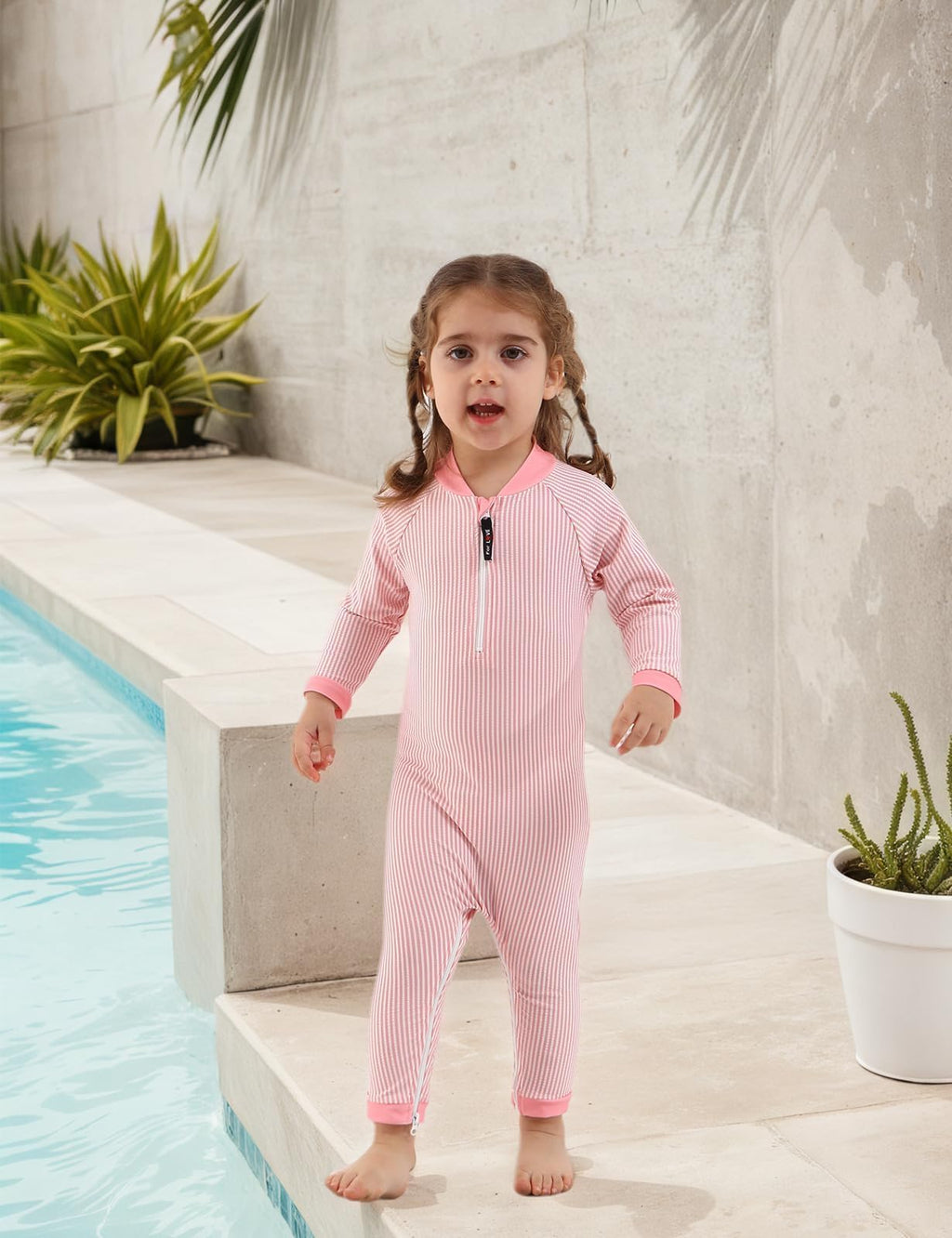 Baby Swimsuit Girl Toddler Rashguard Swimsuit Full Body UV Protection Long Sleeve Swim Zip Girls One Piece Bathing