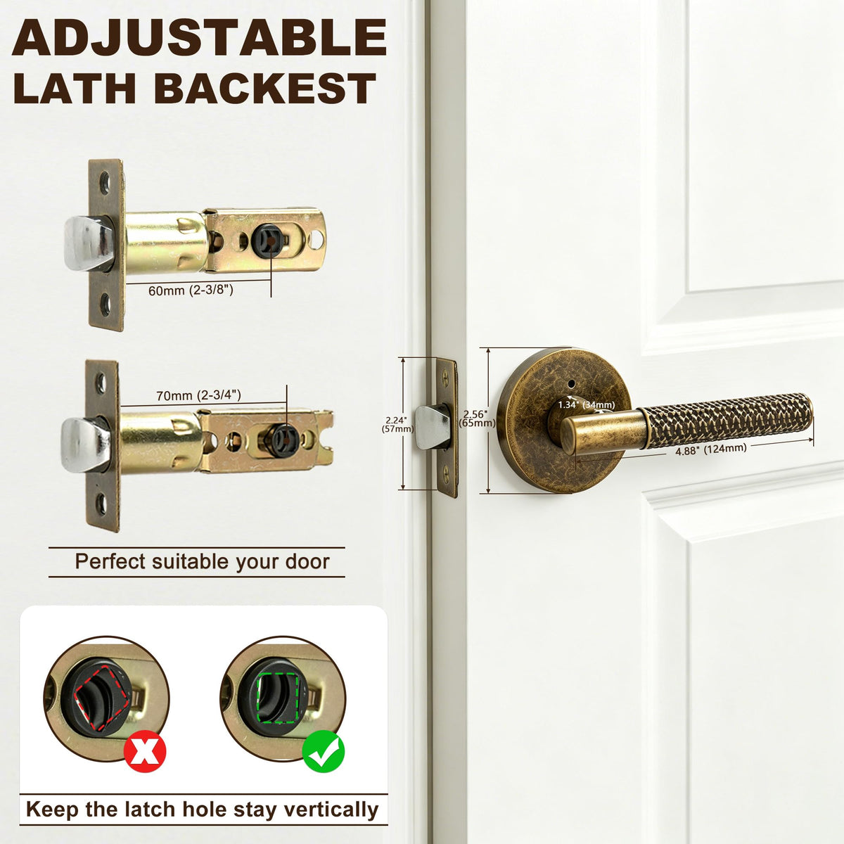 Antique Brass Door Lever with Lock | Retro Hammered Door Handle