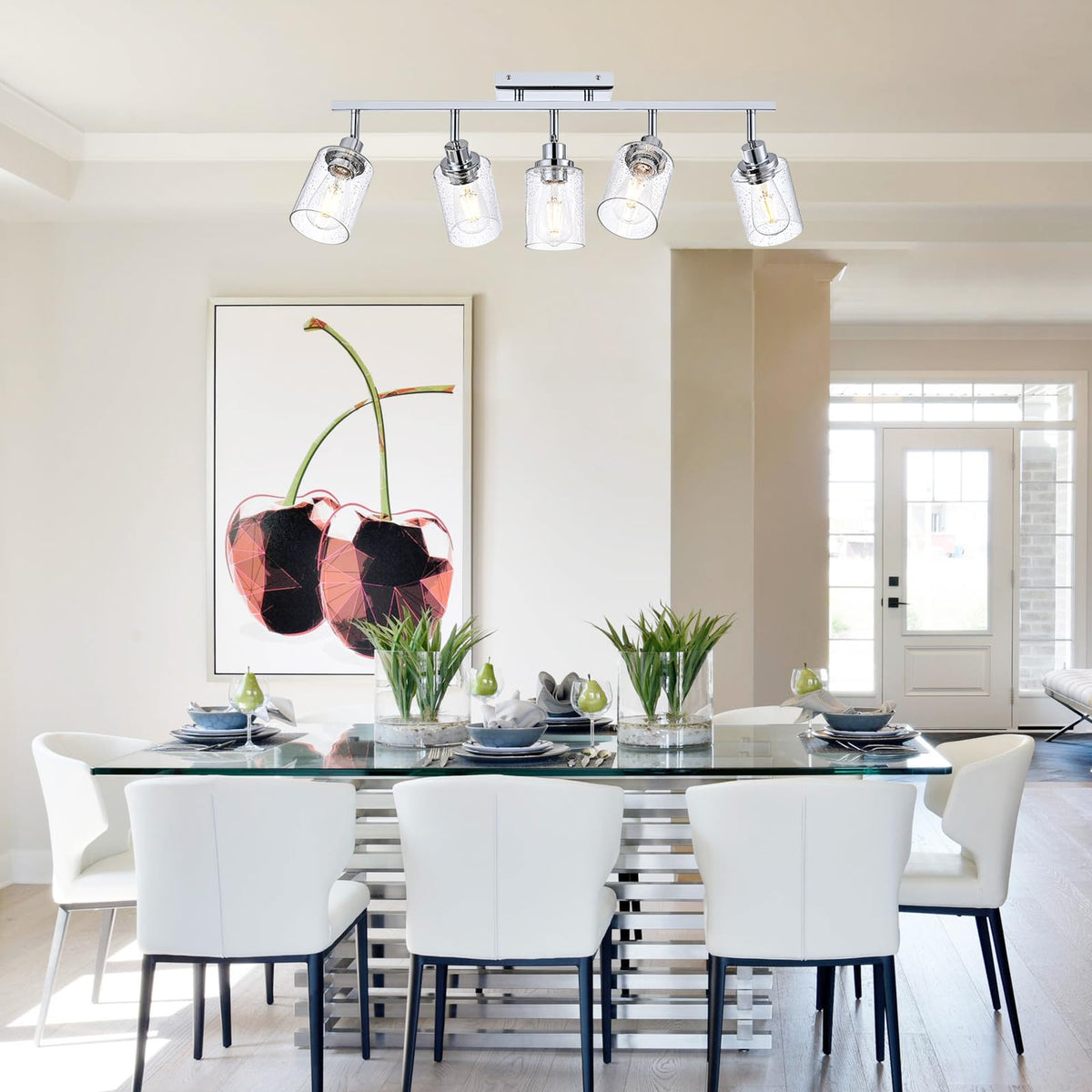 Chrome Track Light Fixture Ceiling Track Lighting Kit with Seeded Glass Track Lighting Heads Ceiling Vanity