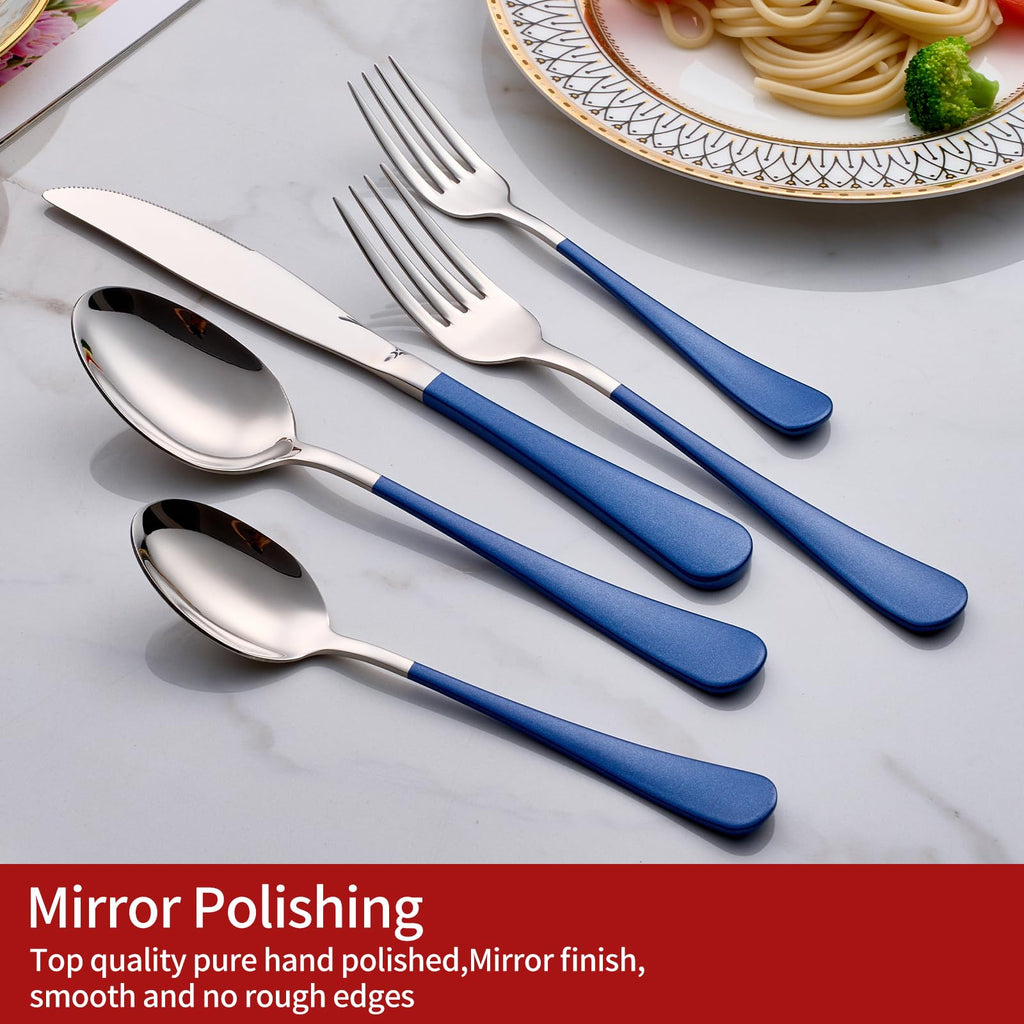 Colorful Silverware Set 20 Piece 18/0 Stainless Steel Flatware Sapphire Blue Handle Cutlery Set Service for 4 Fork