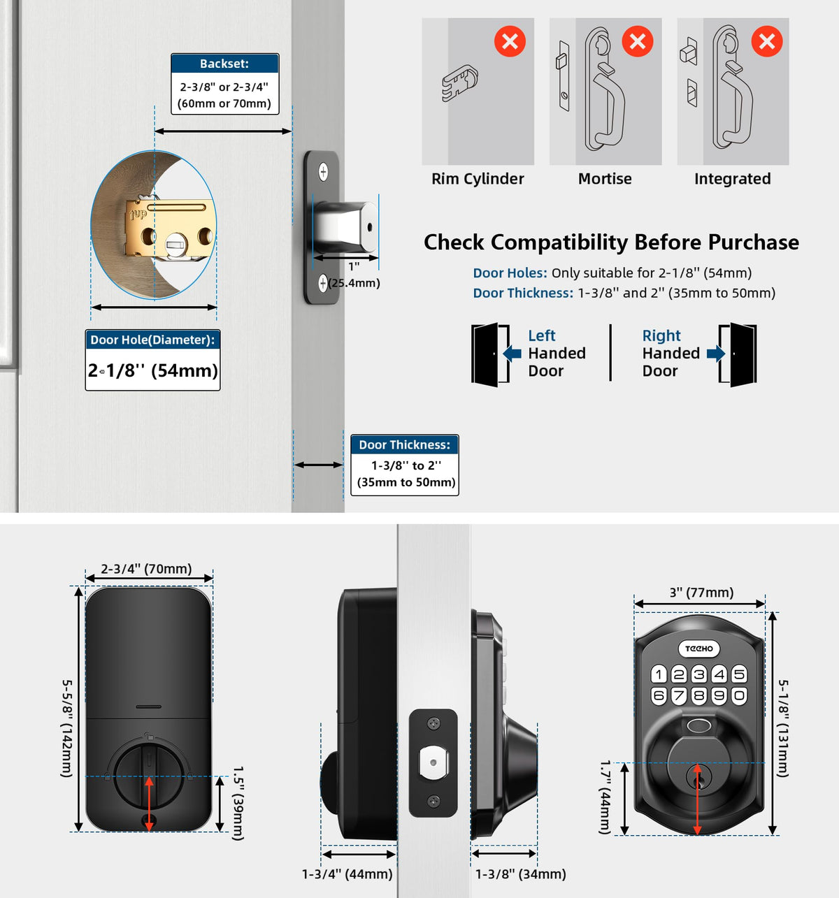 Fingerprint Deadbolt with Keypad for Front Door, Matte Black
