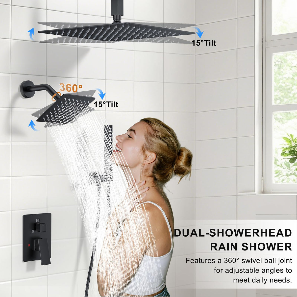 Rain Shower System 12"&6" Shower Heads Ceiling Shower Faucet Set