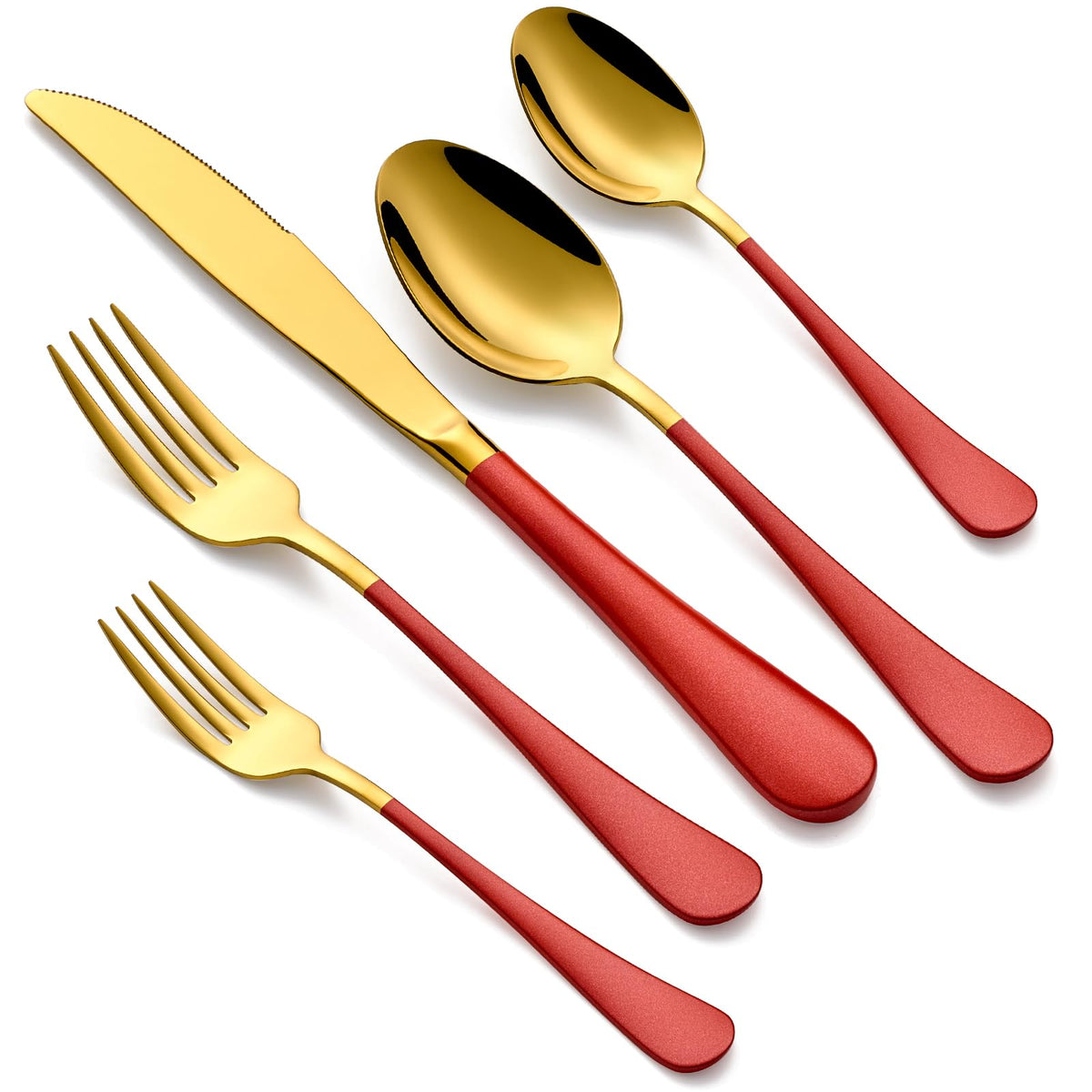 20-Piece Gold and Red Silverware Set for 4, 18/0 Stainless Steel Flatware Cutlery Utensils Set, Include Dinner