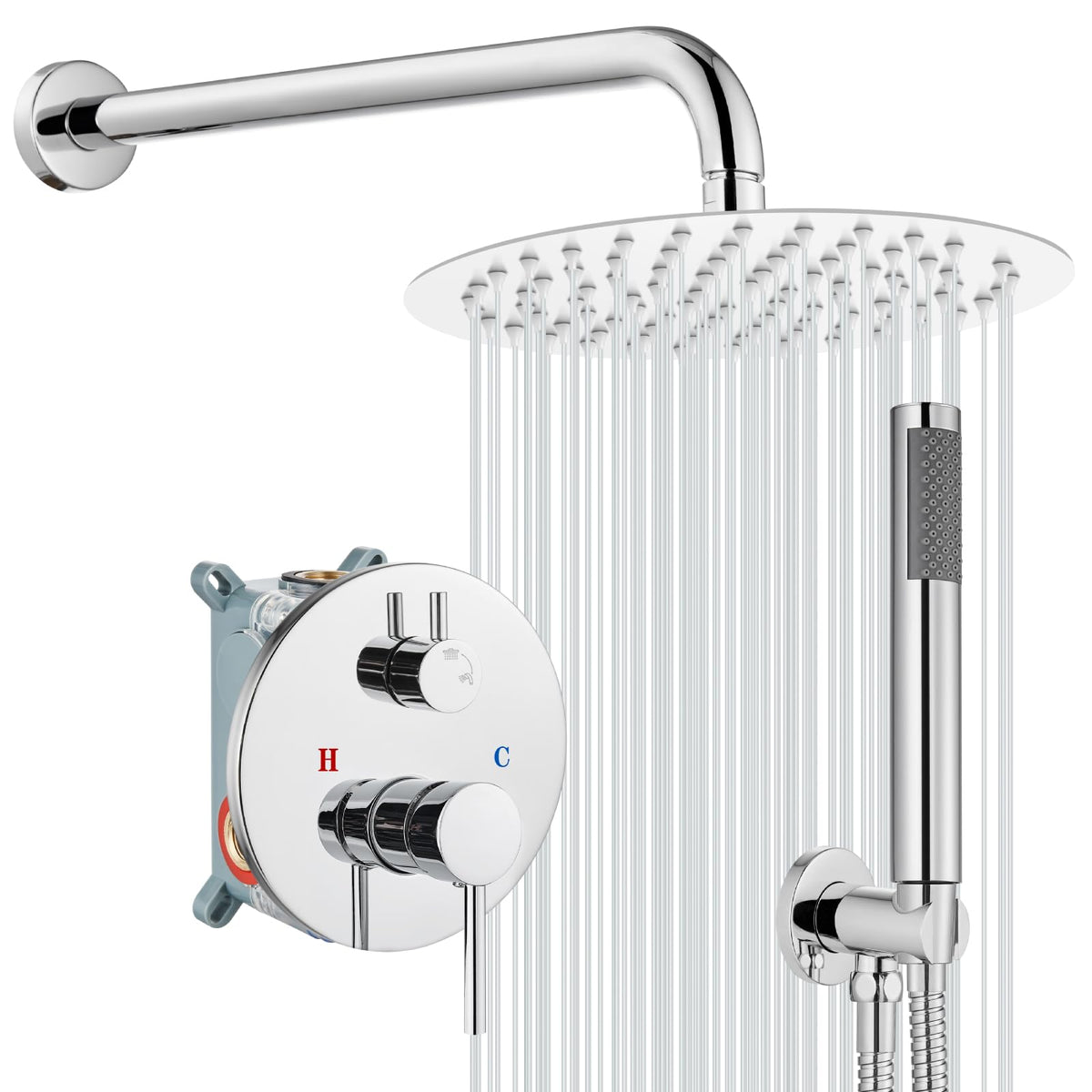 Shower Faucet Set with Rough-in Valve Trim Kit,Polish Chrome