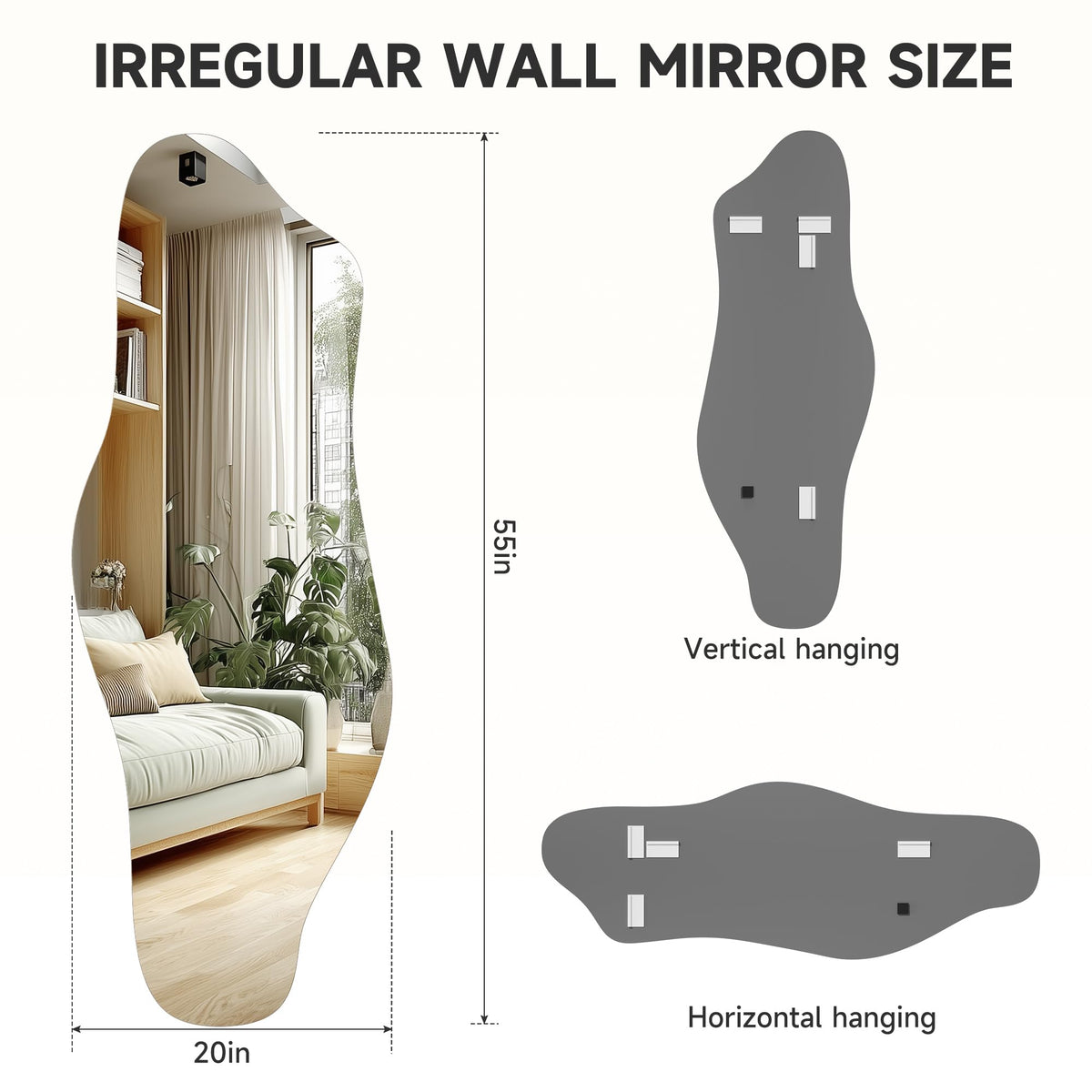 55"x20" Irregular Wall Mirror Frameless Asymmetrical Mirror for Wall