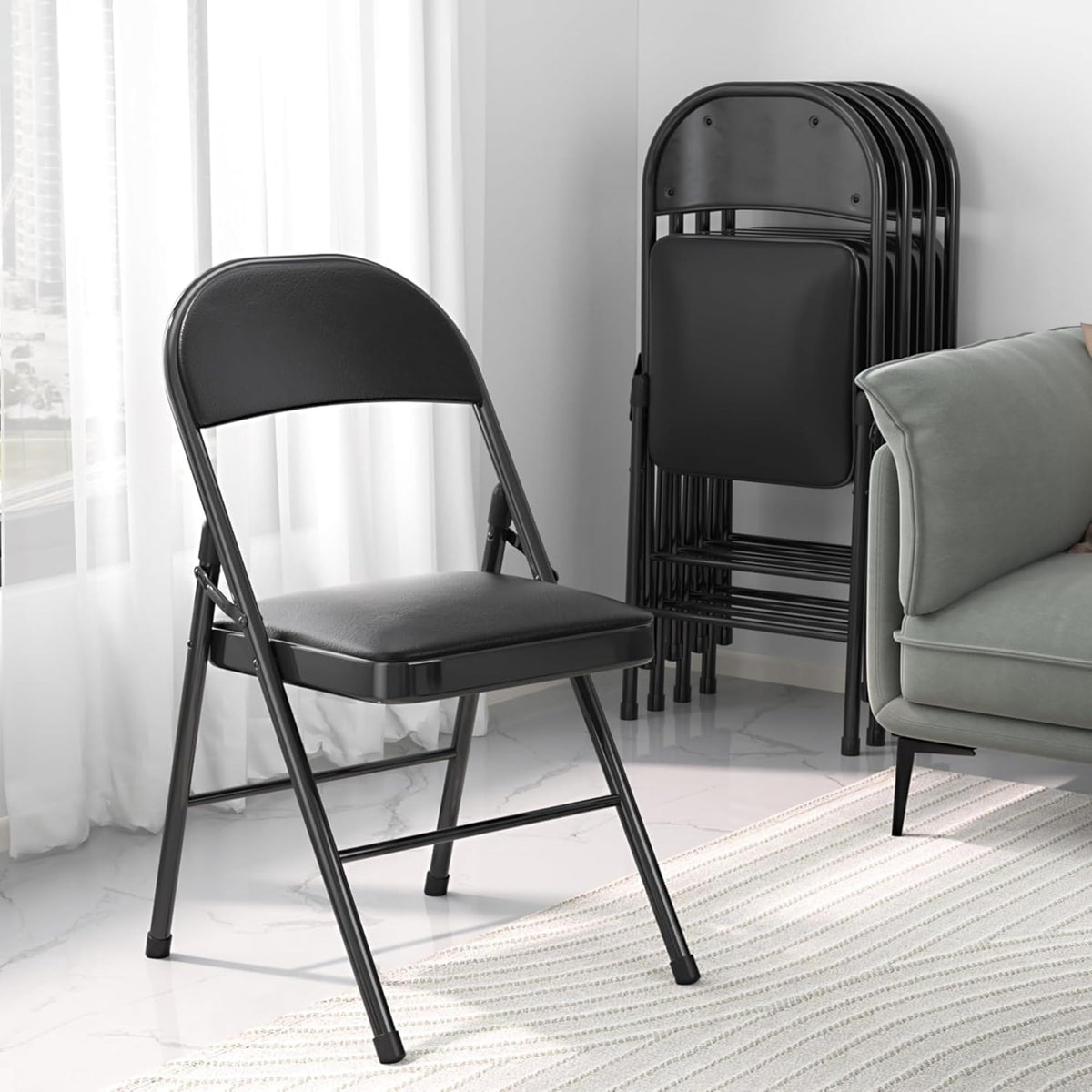 Folding Chairs Set, Indoor Outdoor, Matte and Black