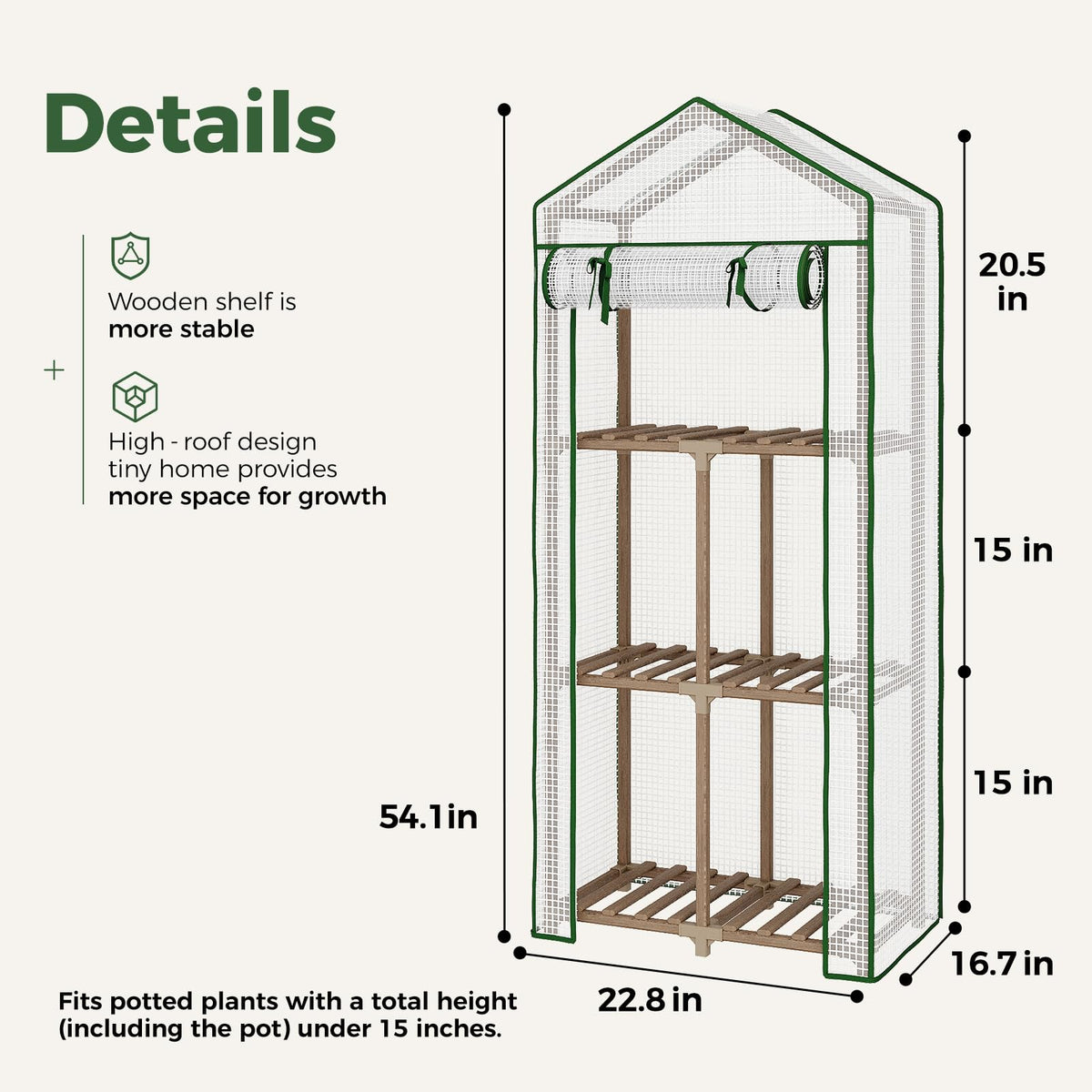 3-Tier Wooden Greenhouse 54" Tall Portable Green House