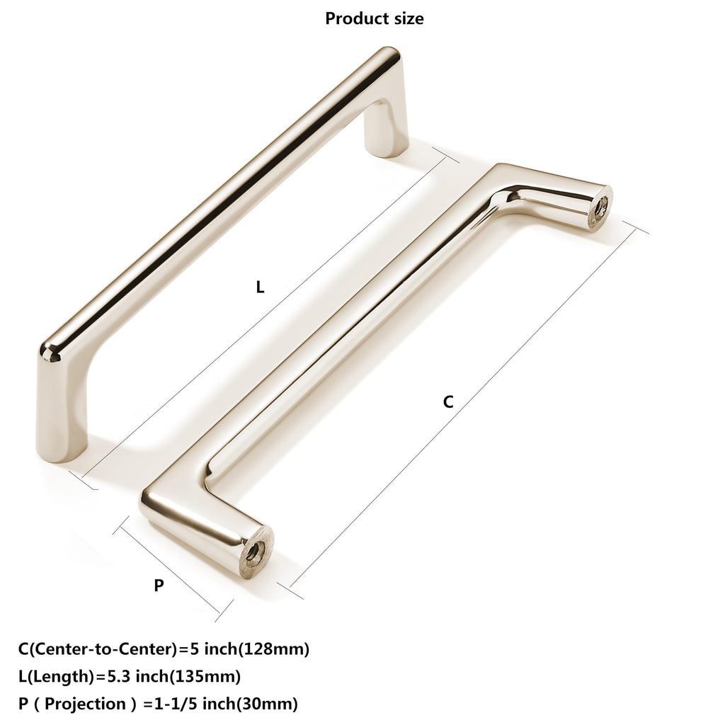 6 Pack Polished Nickel Cabinet Pulls 5 Inch(128mm) Hole Centers Cabinet Pulls Kitchen Cabinet Hardware for Cupboard
