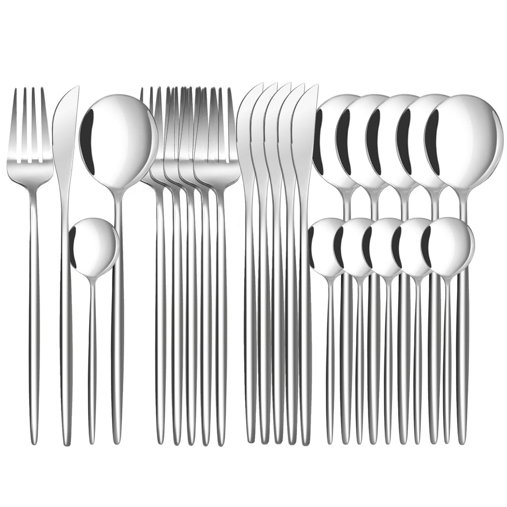 24-Piece Silverware Set, Stainless Steel Flatware Set for 6, Fork Spoon Knife Set, Home Dinnerware Tableware Set for