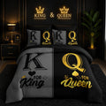 King and Queen Crown Comforter Set Black and Gray Couple Bedding Set,7Pcs Mr Mrs Comforter Set for Adults Couple Men - Set of 7