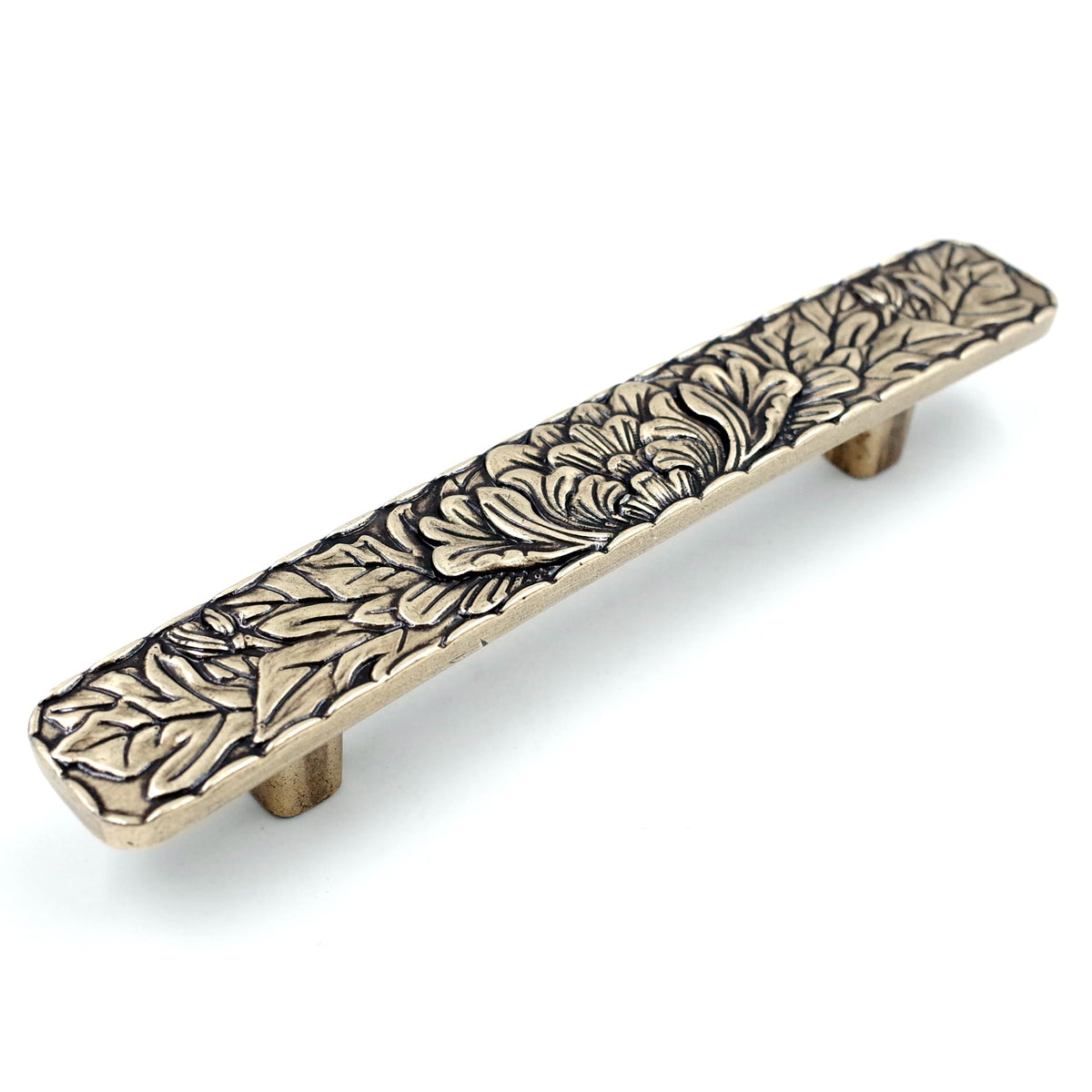 Bridged Drawer Cabinet Pulls, 6-Pack Antique Brass 3" Hole Centers, Antique Peony Solid Cast, TG0115AB076