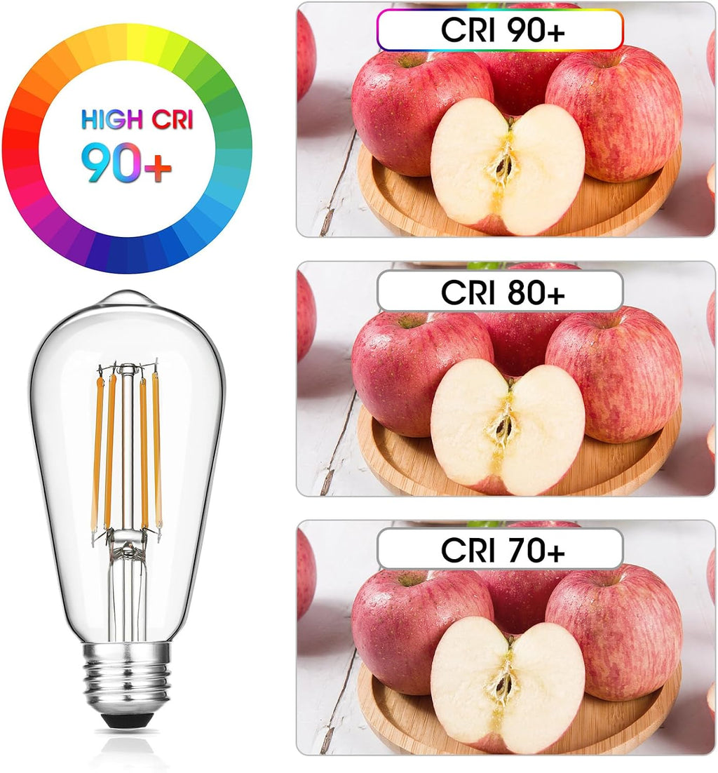 ST19 Vintage LED Edison Bulbs, 60W Eq, Dimmable, Warm White 2700K, 4-Pack