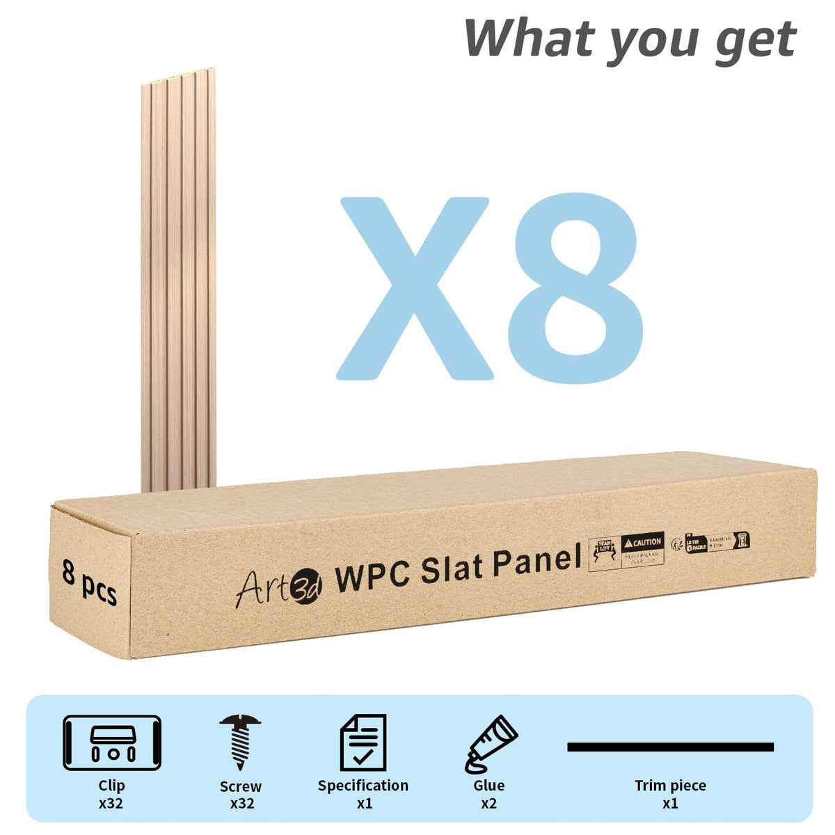 108 x 6 Inch WPC Wood Slat Wall Panels, 3D Wall Accents, 8-Pack, Oak
