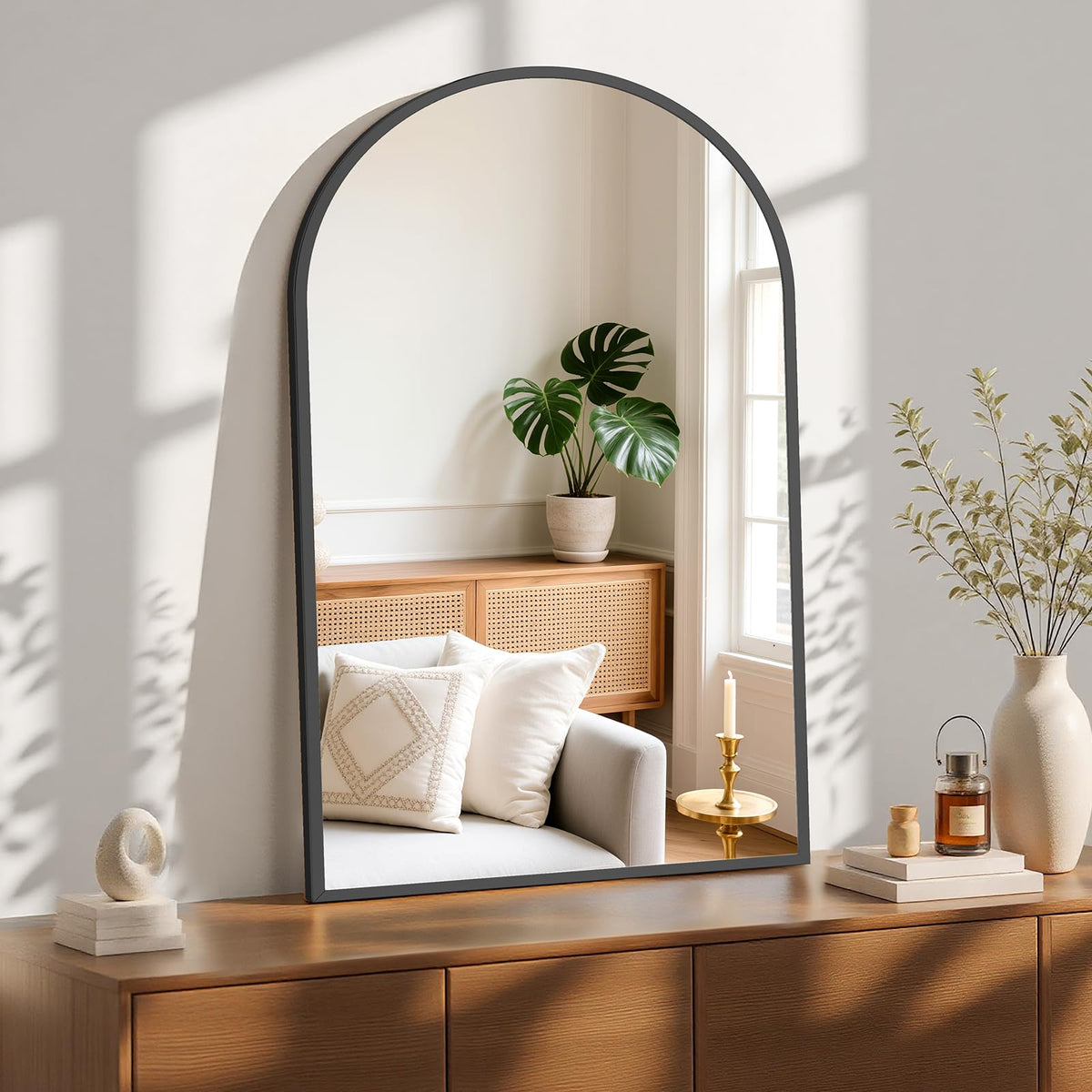 26.5"x38" Arched Black Bathroom Mirrors for Wall, Bathroom Mirrors for Over Sink, Metal Framed with HD Shatter-Proof