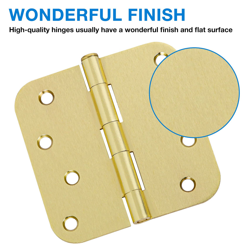 12 Pack Interior Door Hinges 4 Inch Brushed Brass 5/8" Radius