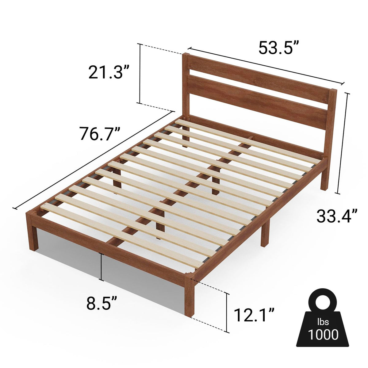 Full Bed Frame with Headboard Classic Wood Platform, Noise Free, Under Bed Storage, No Box Spring Needed, Easy