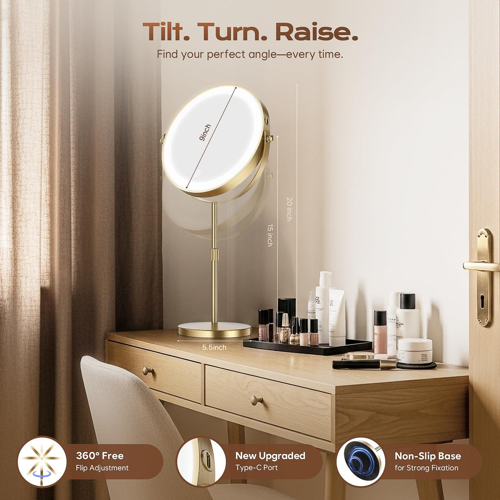 Makeup Mirror, 1X/20X Rechargeable Vanity Mirror with Lights