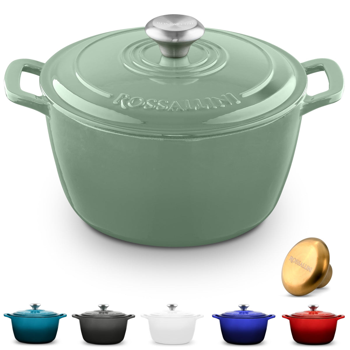 Enameled Cast Iron Round Dutch Oven with Lid, 13.5 Quart, Sage