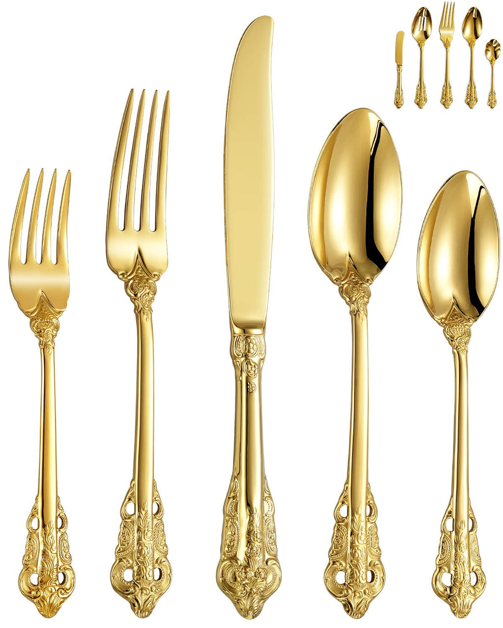 Luxury 45-Piece 18/10 Stainless Steel Flatware Set (Gold)