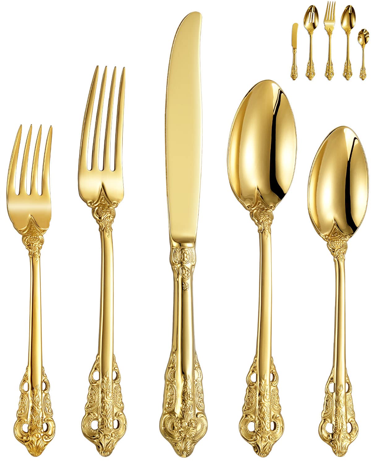 Luxury 45-Piece 18/10 Stainless Steel Flatware Set (Gold)