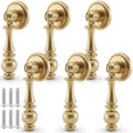 6 Pack Solid Brass Drop Cabinet Pulls 2.5 Inch, Brushed Gold Cabinet Knobs for Dresser and Drawers, Decorative
