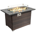 44in Outdoor Propane Gas Fire Pit Table, 50, 000 BTU Auto-Ignition Gas Firepit with Glass Wind Guard, Marble Tile