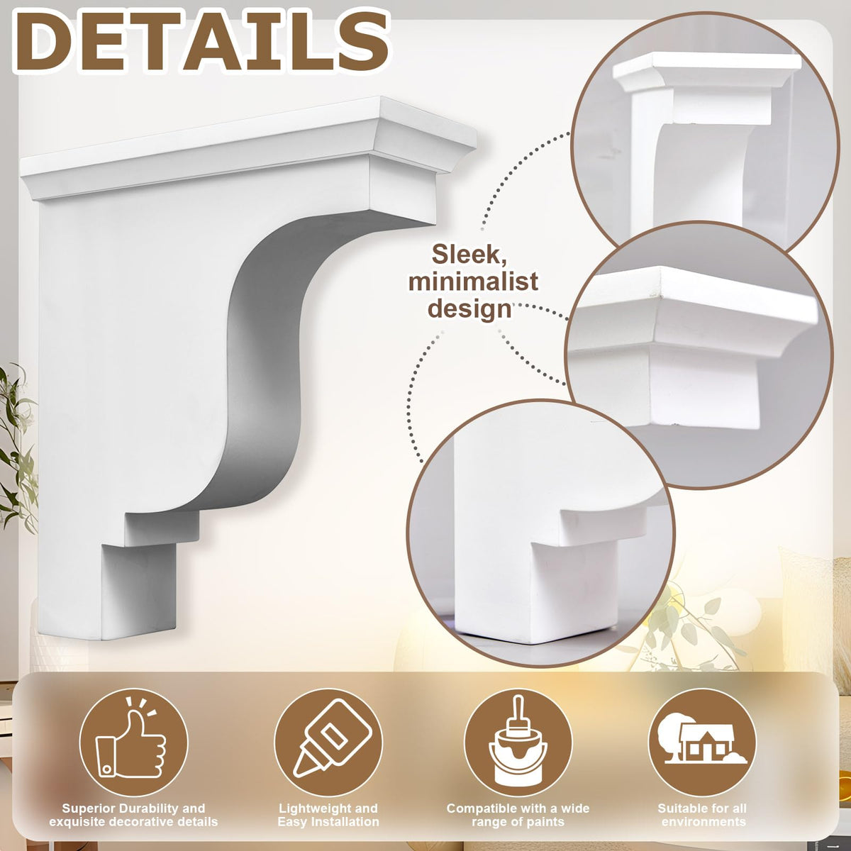 2 Pcs Unfinished Paintable Corbels, 3 1/2 W x 7 D x 9 Inch H