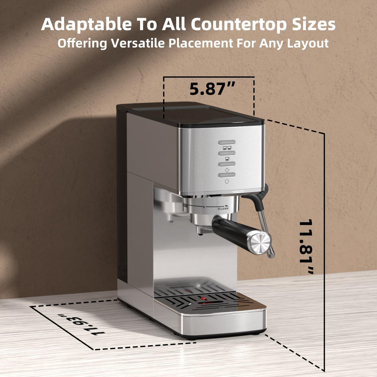 Espresso Machine with Steam Wand | 20-Bar Par Pump, Fast Cold Brew Function, 37oz Removable Water Tank, Stainless